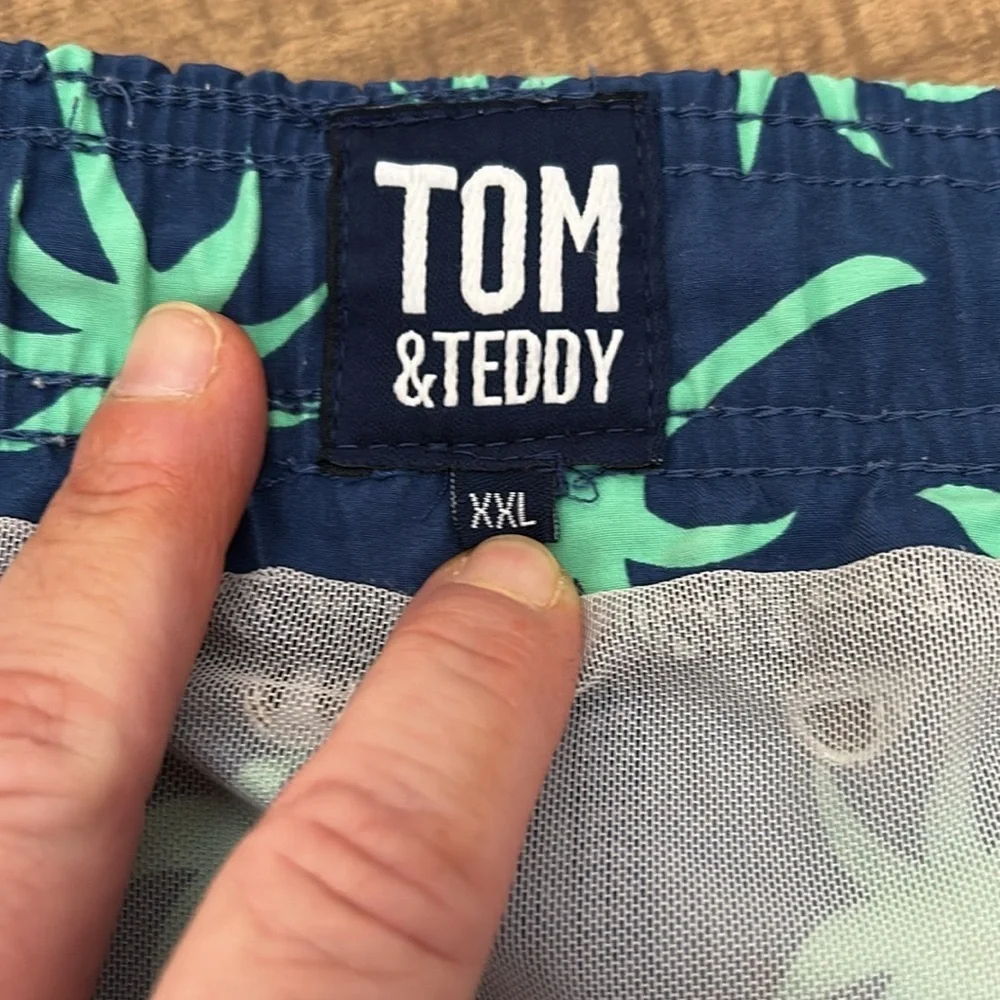 Tom & Teddy Blue Palm Tree Print Swim Shorts XXL | Quick-Dry Beach Swimwear O